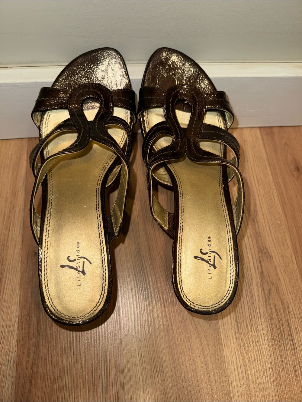 Life Stride Women's Metallic Brown Strappy Slide Sandals